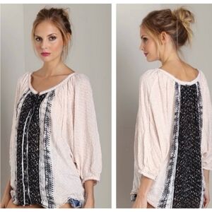 Free People Days of Romance Button front top Black & Blue Size XS
